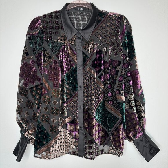 FATE Puff Sleeve Blouse Small Velvet Burnout Whimsigoth Fairy - Picture 1 of 10